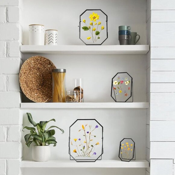 Glass Pressed Flower Frame Handmade, Metal Floating Picture Frame, Double Glass - Picture 2 of 7